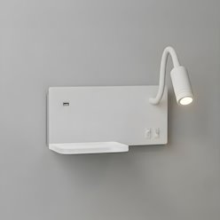 Lampa nocna z półką 14cm i reflektorem LED prawa biała