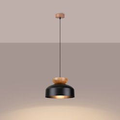 Lampa wisząca drewniana Marion 1xE27 czarna/naturalne drewno