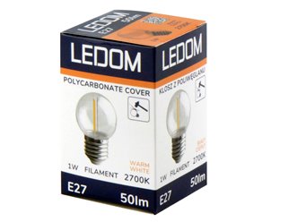 Żarówka LED E27 Ledom Filament G45 1W 50lm 2700K