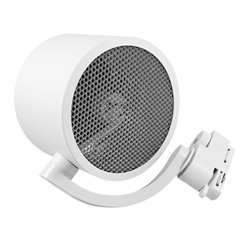 Biały matowy reflektor szynowy ARKO na żarówkę AR111, zamontowany na czarnym szynoprzewodzie, widoczny fakturowany odbłyśnik.