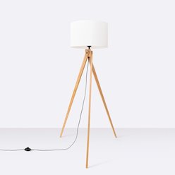 Lampa podłogowa drewniana Natt 1xE27 z białym abażurem