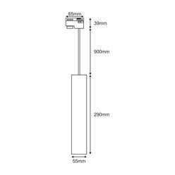 Lampa szynowa zwis 1-fazowa tuba 29cm czarna