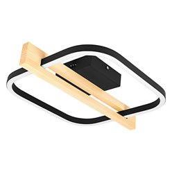 Lampa sufitowa LED 16W czarna rama z ozdobnym drewnem