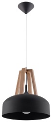 Lampa wisząca industrialna CASCO 1xE27 Czarna/Naturalne Drewno