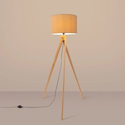 Lampa podłogowa drewniana Natt 1xE27 z abażurem taupe