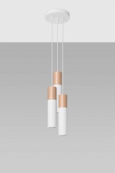 Lampa wisząca Tuba PABLO potrójna biały/drewno