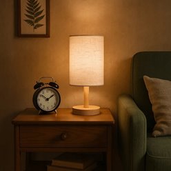 Lampa nocna Zelda E27 drewno i mleczny klosz