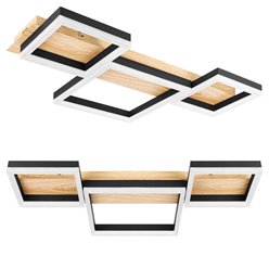 Lampa sufitowa LED kwadraty 70W z pilotem - drewniana podstawa