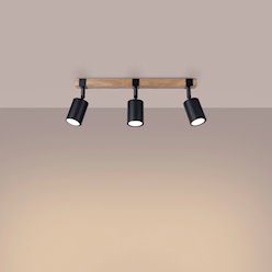 Lampa drewniana z reflektorami Fager 3xGU10 czarna