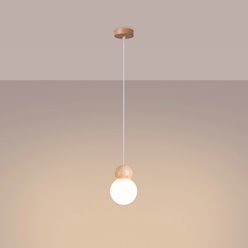 Lampa wisząca drewniana kula Pekka 1xG9 biała/naturalne drewno