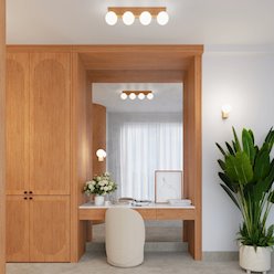 Lampa drewniana z mleczną kulą Bulbo 2xG9 naturalne drewno