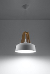 Lampa wisząca industrialna CASCO 1xE27 Biała/Naturalne Drewno