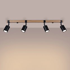 Lampa drewniana z reflektorami Fager 4xGU10 czarna