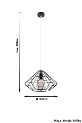 Lampa wisząca druciana UMBERTO 1xE27 Czarna