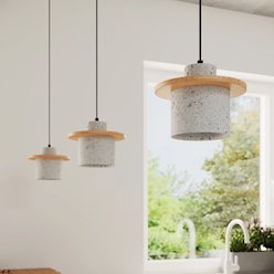Lampa wisząca betonowa Mab 1xE27 szara/naturalne drewno