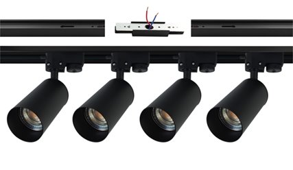 szynoprzewód 2m 4x reflektor led gu10 czarny zasilanie na srodku
