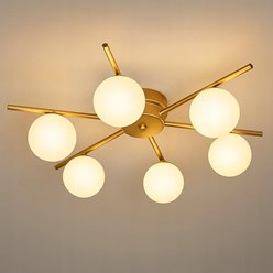 Złota lampa sufitowa mleczne kule 6xG9 58cm