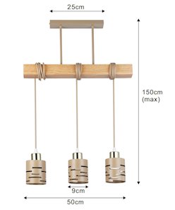 Lampa wisząca belka Timber 3xE27 beż-złoto