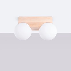 Lampa drewniana z mleczną kulą Bulbo 2xG9 naturalne drewno