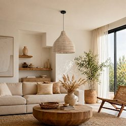 Lampa wisząca Boho 1xE27 z rattanowym kloszem 45cm