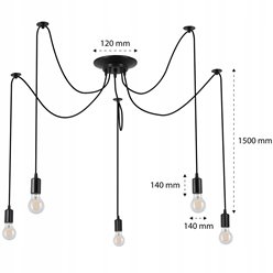 Żyrandol wiszące żarówki 5xE27 Nova czarny