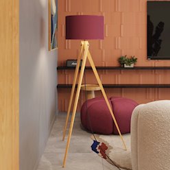 Lampa podłogowa drewniana Natt 1xE27 z burgundowym abażurem