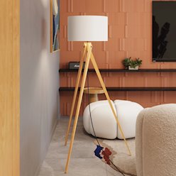Lampa podłogowa drewniana Natt 1xE27 z białym abażurem