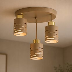 Lampa sufitowa 3xE27 Timber okrągła beżowa-złota