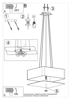 Lampa wisząca LOKKO kwadratowa 55x55 5xE27 czarna