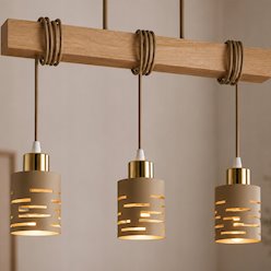 Lampa wisząca belka Timber 3xE27 beż-złoto