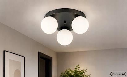 Lampa sufitowa okrągła mleczne kule Bali 3xE27 czarna