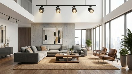 Czarny matowy reflektor szynowy ARKO z aluminiową obudową i adapterem 3-fazowym, widoczny fasetonowy odbłyśnik na żarówkę AR111