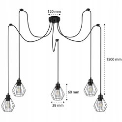 Lampa wisząca 5xE27 Otis druciana czarna