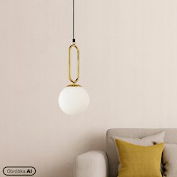 Lampa wisząca mleczna kula Bali 15cm 1xE27 dekor złota