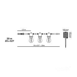 Girlanda solarna 20m 20xLED E27 Filament z pilotem