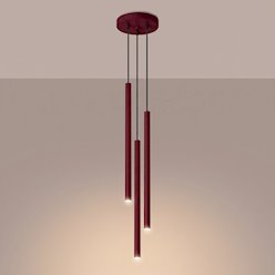 Lampa wisząca potrójna tuba  Pastelo 3P 3xG9 okrągła burgundowa
