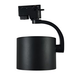 Czarny matowy reflektor szynowy ARKO z regulacją kąta świecenia, zamontowany na czarnym szynoprzewodzie, styl industrialny