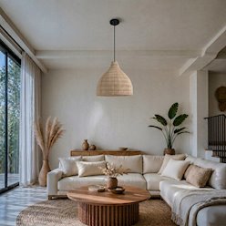 Lampa wisząca Boho 1xE27 z rattanowym kloszem 45cm