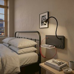 Lampa nocna z półką 14cm i reflektorem LED 4W czarna