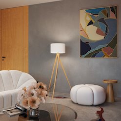 Lampa podłogowa drewniana Natt 1xE27 z białym abażurem