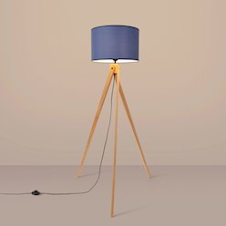 Lampa podłogowa drewniana Natt 1xE27 z granatowym abażurem