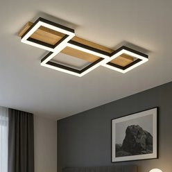 Lampa sufitowa LED kwadraty 70W z pilotem - drewniana podstawa