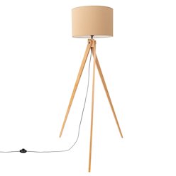 Lampa podłogowa drewniana Natt 1xE27 z abażurem taupe