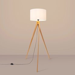 Lampa podłogowa drewniana Natt 1xE27 z białym abażurem