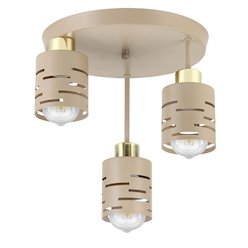 Lampa sufitowa 3xE27 Timber okrągła beżowa-złota
