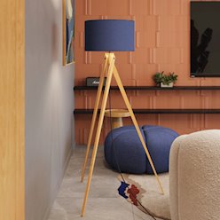 Lampa podłogowa drewniana Natt 1xE27 z granatowym abażurem