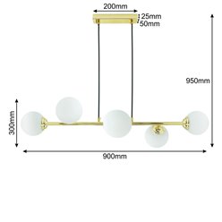 Żyrandol wiszący 6xE27 Globe złoty