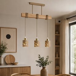 Lampa wisząca belka Timber 3xE27 beż-złoto