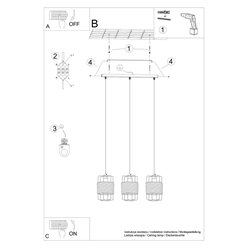 Lampa wisząca Loft GIZUR 3xE27 czarna ze sznurem