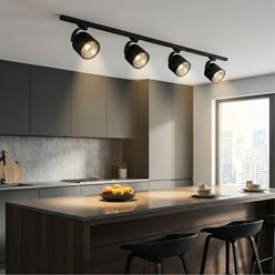 Czarny reflektor szynowy ARKO AR111 na szynoprzewodzie trójfazowym, matowe wykończenie, widoczny fasetonowy odbłyśnik.